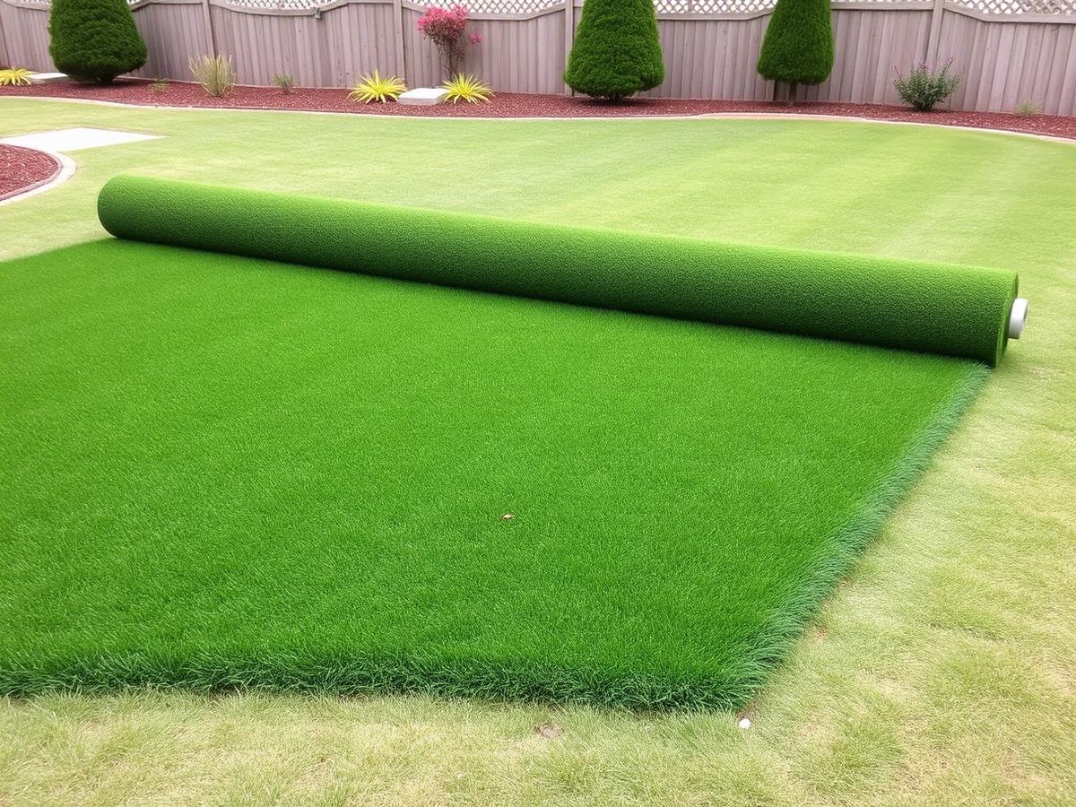 Freshly installed sod forming a green lawn across a residential yard.